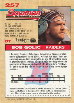 1992 Bowman #257 Bob Golic Back