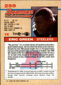 1992 Bowman #259 Eric Green Back
