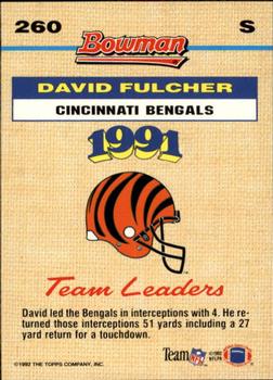 1992 Bowman #260 David Fulcher Back