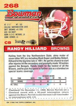 1992 Bowman #268 Randy Hilliard Back