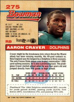 1992 Bowman #275 Aaron Craver Back