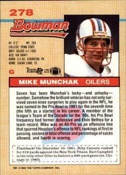 1992 Bowman #278 Mike Munchak Back