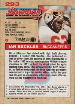 1992 Bowman #293 Ian Beckles Back
