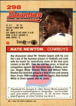 1992 Bowman #298 Nate Newton Back