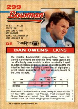 1992 Bowman #299 Dan Owens Back