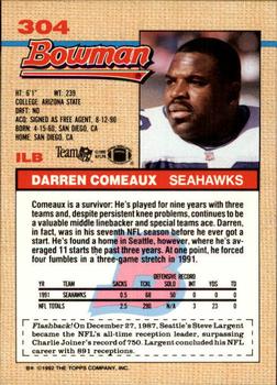 1992 Bowman #304 Darren Comeaux Back