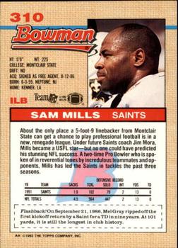 1992 Bowman #310 Sam Mills Back