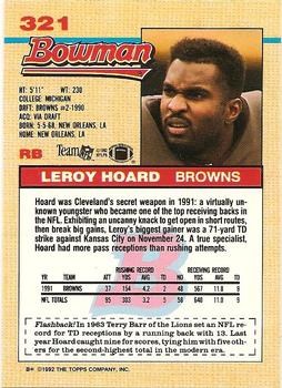 1992 Bowman #321 Leroy Hoard Back