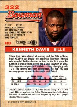 1992 Bowman #322 Kenneth Davis Back