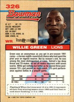 1992 Bowman #326 Willie Green Back