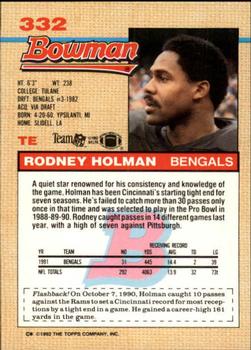 1992 Bowman #332 Rodney Holman Back