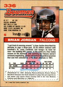 1992 Bowman #336 Brian Jordan Back