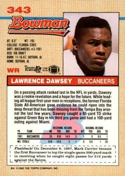 1992 Bowman #343 Lawrence Dawsey Back