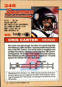 1992 Bowman #346 Cris Carter Back