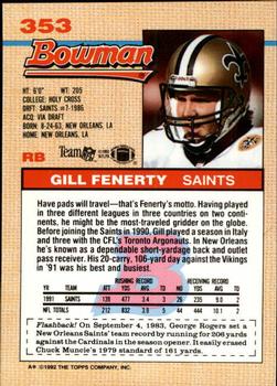 1992 Bowman #353 Gill Fenerty Back