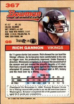 1992 Bowman #367 Rich Gannon Back