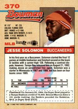 1992 Bowman #370 Jesse Solomon Back