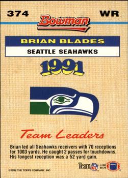 1992 Bowman #374 Brian Blades Back