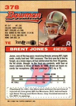 1992 Bowman #378 Brent Jones Back