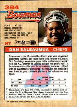 1992 Bowman #384 Dan Saleaumua Back