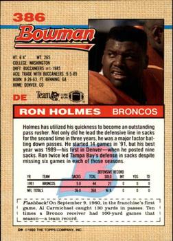 1992 Bowman #386 Ron Holmes Back