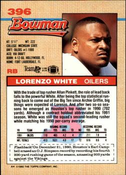 1992 Bowman #396 Lorenzo White Back