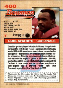 1992 Bowman #400 Luis Sharpe Back