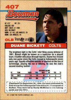 1992 Bowman #407 Duane Bickett Back