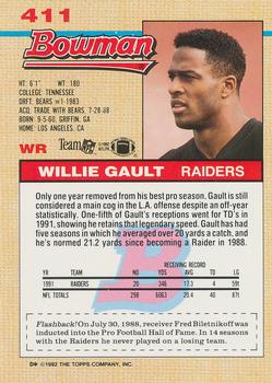 1992 Bowman #411 Willie Gault Back