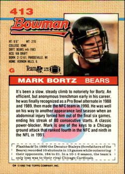 1992 Bowman #413 Mark Bortz Back