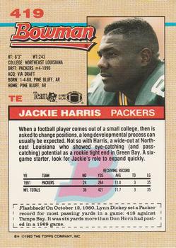 1992 Bowman #419 Jackie Harris Back