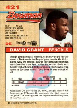 1992 Bowman #421 David Grant Back