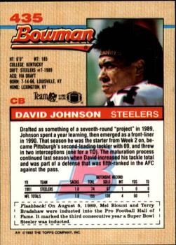 1992 Bowman #435 David Johnson Back
