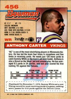 1992 Bowman #456 Anthony Carter Back