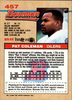 1992 Bowman #457 Pat Coleman Back