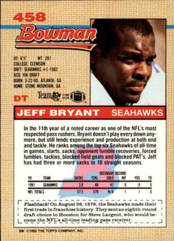 1992 Bowman #458 Jeff Bryant Back