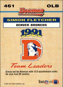 1992 Bowman #461 Simon Fletcher Back