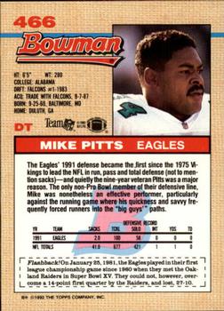 1992 Bowman #466 Mike Pitts Back