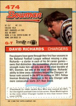 1992 Bowman #474 David Richards Back