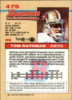 1992 Bowman #479 Tom Rathman Back