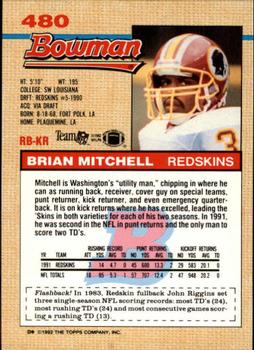 1992 Bowman #480 Brian Mitchell Back
