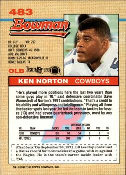 1992 Bowman #483 Ken Norton Back