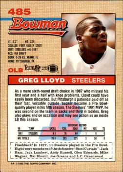 1992 Bowman #485 Greg Lloyd Back