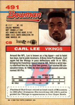 1992 Bowman #491 Carl Lee Back
