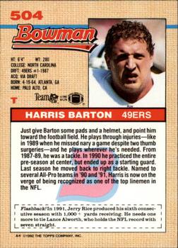 1992 Bowman #504 Harris Barton Back