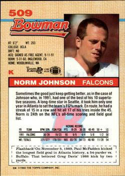1992 Bowman #509 Norm Johnson Back