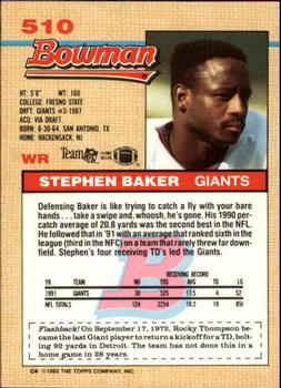 1992 Bowman #510 Stephen Baker Back