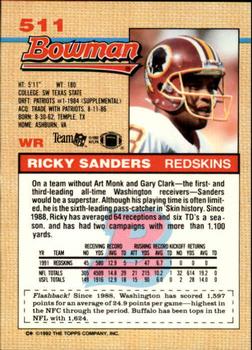 1992 Bowman #511 Ricky Sanders Back
