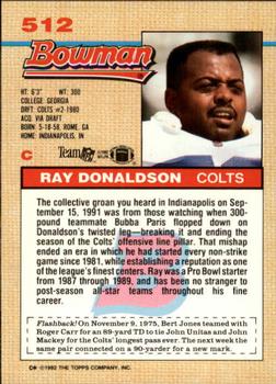 1992 Bowman #512 Ray Donaldson Back