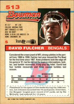 1992 Bowman #513 David Fulcher Back
